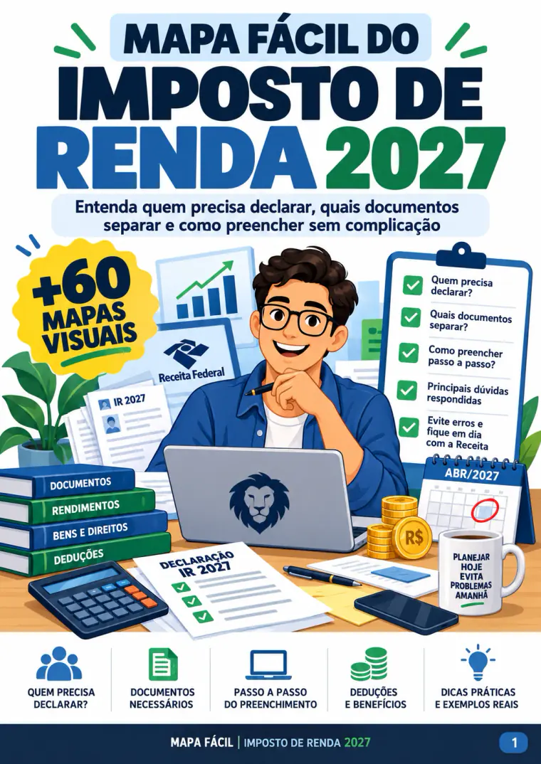 Mapa visual: capa do Mapa Fácil do Imposto de Renda 2027