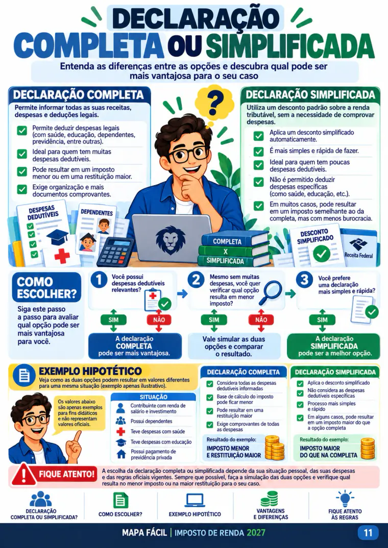 Mapa visual: declaração completa ou simplificada